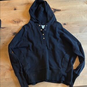Black Hooded Sweatshirt with Button Detail